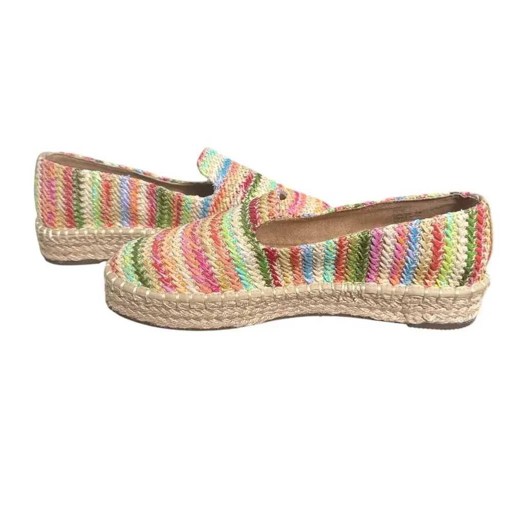 New Joie Cara Multicolored Striped Raffia Slip On Espadrilles Size 8M‎